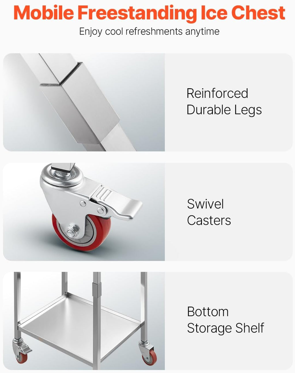 VEVOR Commercial Ice Bin, Underbar Ice Bin, Stainless Steel Ice Chest with Sliding Lid, Bottle Holders, Adjustable Bullet Feet, Cooler Cart Cocktail Unit for Bar Restaurant Pub