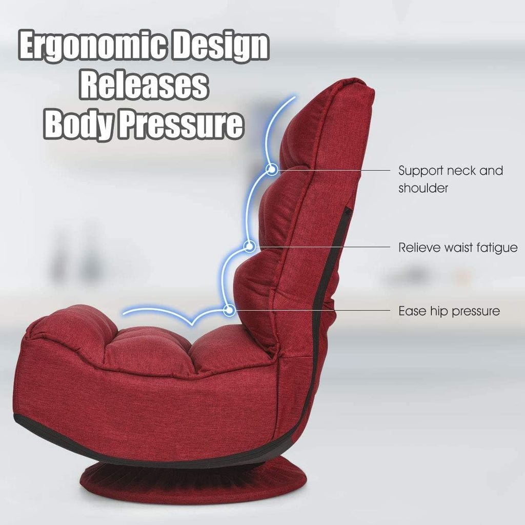 FANTASK 360 Degree Swivel Floor Chair, Folding Floor Sofa w/ 5 Adjustable Positions & Backrest, Lazy Lounge Chair for Relaxing Reading Gaming TV Watching (Burgundy)