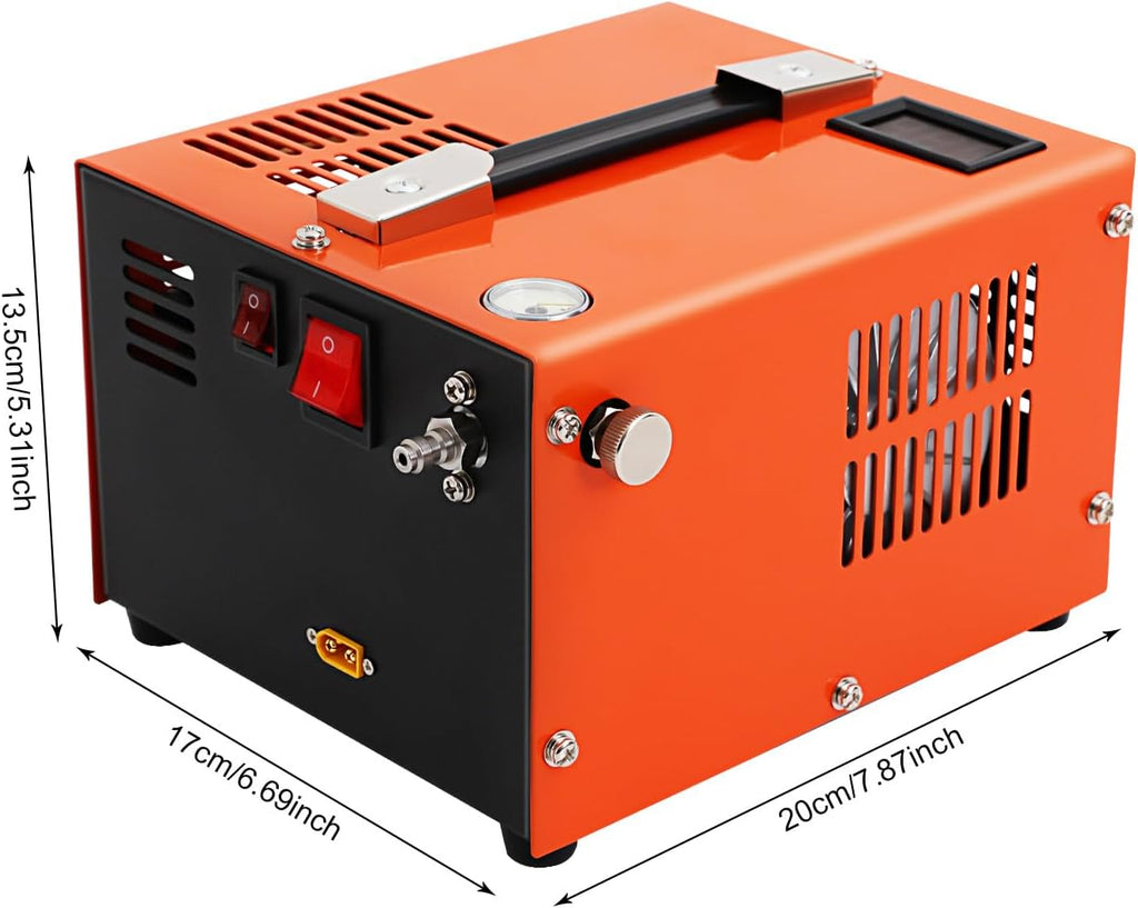 LOYALHEARTDY PCP Air Compressor 4500PSI/30Mpa High Pressure Air Compressor, 350W, Portable, Lightweight, Orange, With Built-in Cooling Fan, Auto Shutoff, For Paintball Airgun Rifle PCP Inflator