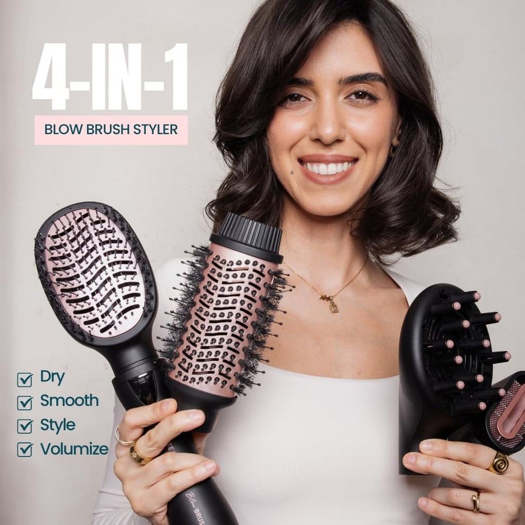 The Beachwaver Co. Blow Brush - Midnight Rose | Versatile Blow-Dry Brush for All Hair Types w/Interchangeable Attachments | 2 Speeds, 4 Heat Settings, and 4 Attachments - One Tool for Endless Looks!