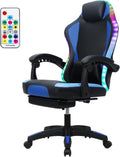 Gaming Chair with LED Lights, Gamer Chair with Height Adjustable, Ergonomic Massage Computer Gaming Chair with Footrest, Video Game Chair with Lumbar Support for Adults