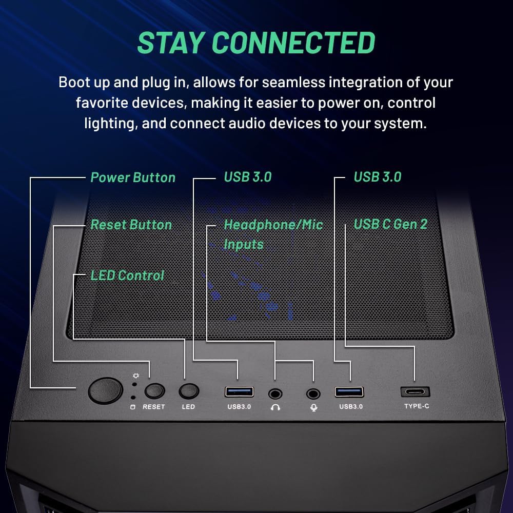 Skytech Shadow Gaming PC Desktop, Ryzen 7 5700 3.7 GHz (4.6GHz Turbo Boost), NVIDIA RTX 4060 8GB GDDR6X, 1TB SSD, 16GB DDR4 RAM 3200, 650W Gold PSU, Wi-Fi, Win 11 Home