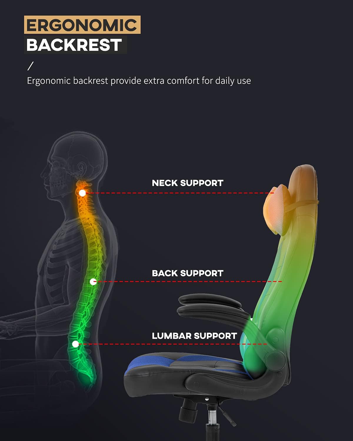 PC Gaming Chair Ergonomic Office Chair Computer Desk Chair with Armrests Headrest and Lumbar Support High Back PU Leather Executive Racing Chair for Home (Blue)
