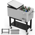 VINGLI Patio Cooler, Rolling Ice Chest on Wheels, Portable Patio Party Bar Drink Cooler Cart, with Shelf, Beverage Pool with Bottle Opener,Water Pipe