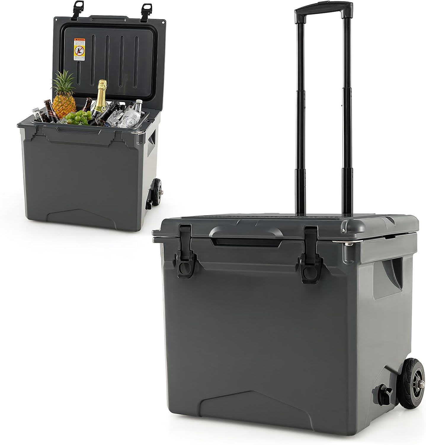 Goplus Cooler with Wheels, Insulated Large Ice Chest with Portable Handles, Cup Holders, Leak-Proof Tight Latches, 5-7-day Ice Retention, Heavy Duty Hard Coolers for Beach Camping Boat