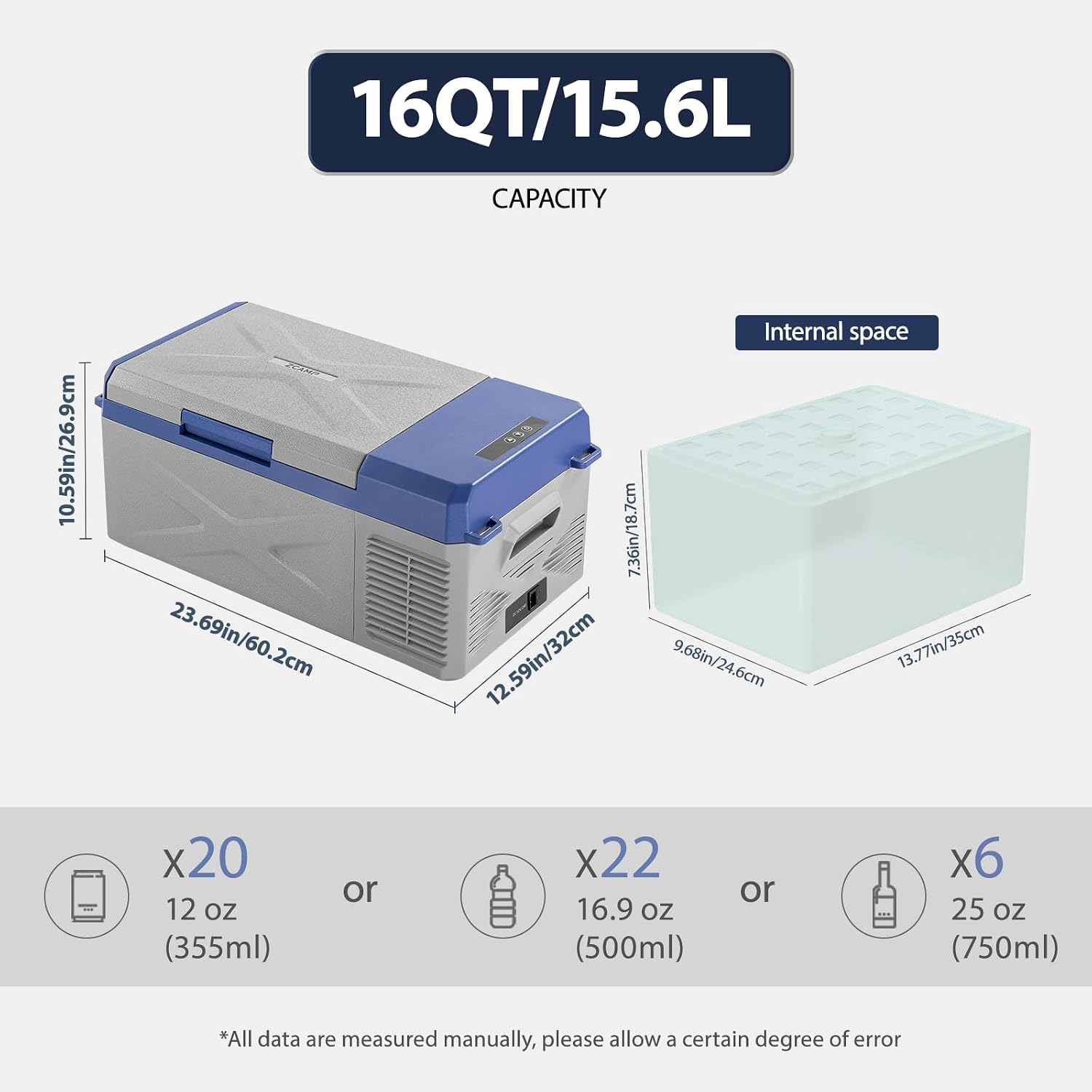 X15 12 Volt Refrigerator,Mini Portable Freezer,16 Quart(15.6L) Electric Cooler,12V Car Fridge,12/24V DC 100-240V AC for Ourdoor, Camping, Travel, Truck,RV, Boat -4℉~68℉