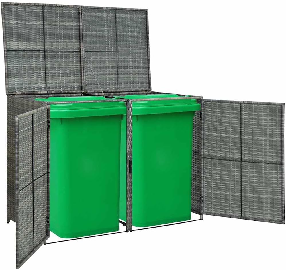 vidaXL Wheelie Bin Shed Anthracite PE Rattan, Powder-Coated Steel