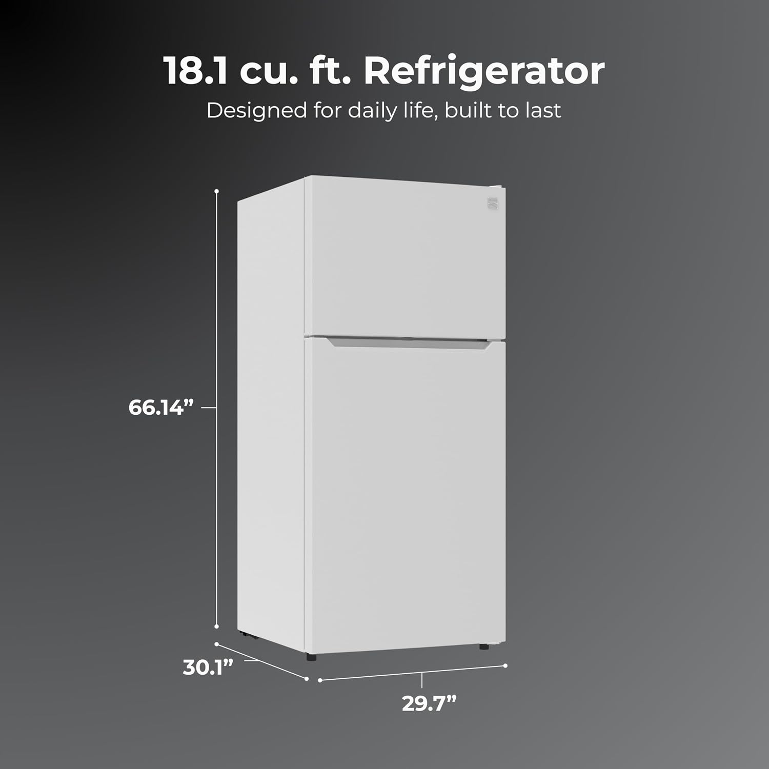 Kenmore 30' Top Mount Refrigerator with Freezer - Adjustable Shelving, Humidity-Controlled Crispers, LED Lighting, ENERGY STAR Certified, Garage Ready, 18.1 cu. ft. Capacity - White