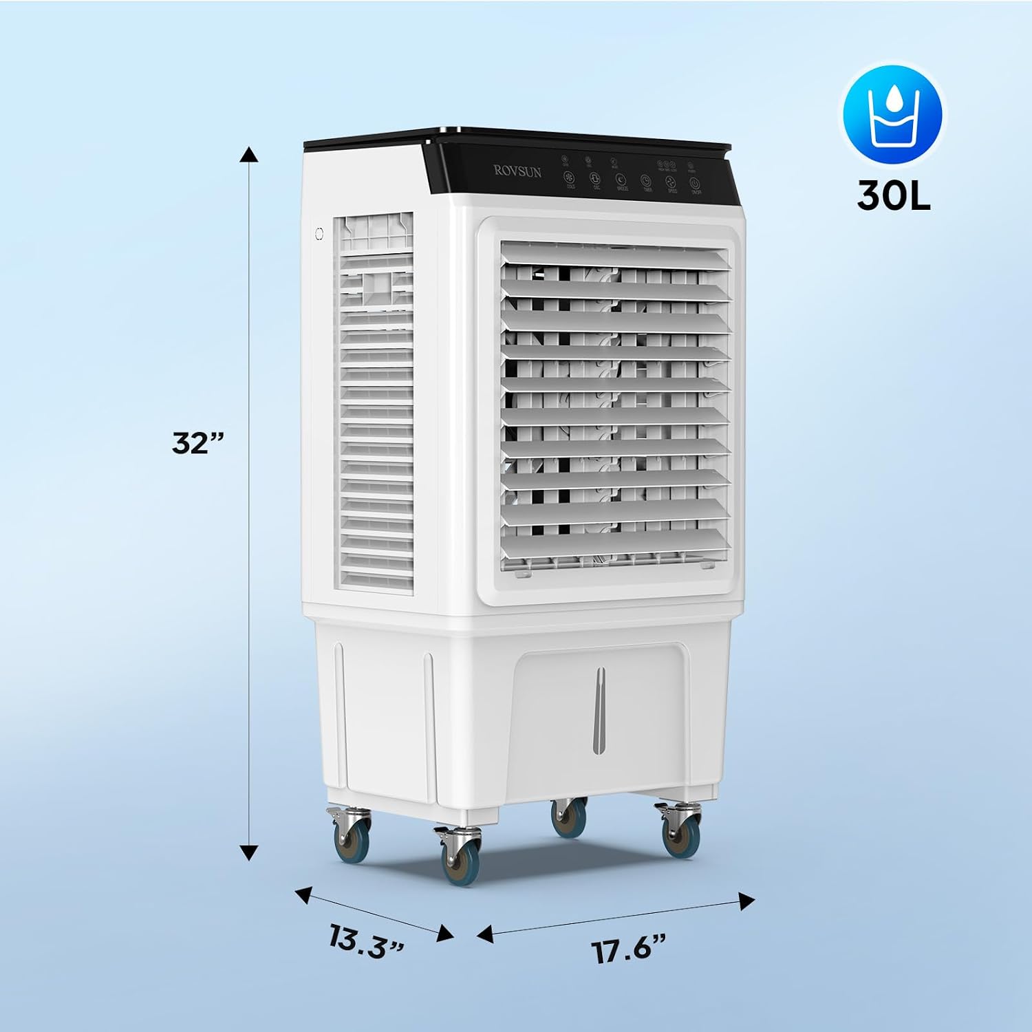 ROVSUN 2300CFM Portable Air Cooler, 7.9Gal/30L Evaporative Swamp Cooler, 3-IN-1 Cooling Fan with Remote Control, 12H Timer & 4 Ice Box, 3 Speeds, Humidifying Oscillating Fan for Indoor or Outdoor