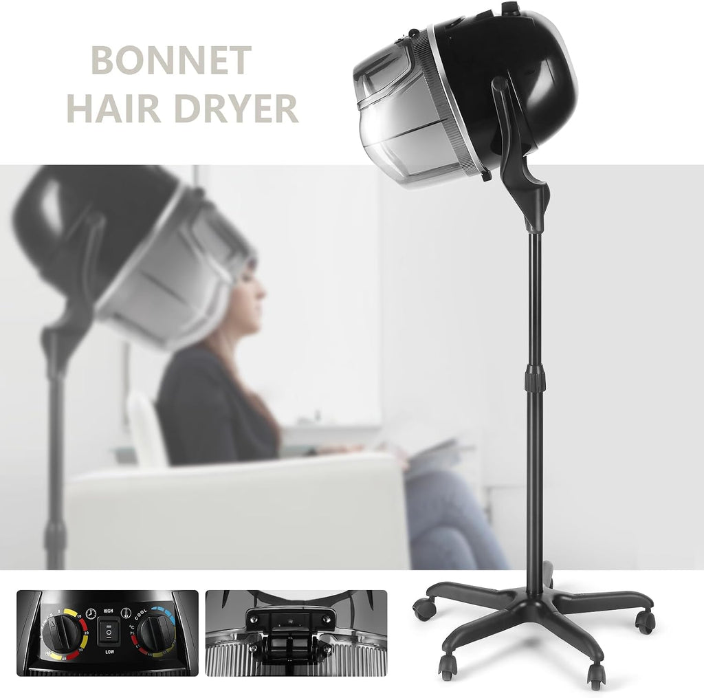 Artist hand Professional Hooded Hair Dryer for Women, Height Adjustable Floor Stand Up Hair Dryer with Wheels and Timer, Sit Under Hooded Dryer for Home Beauty Spa Salon Equipment