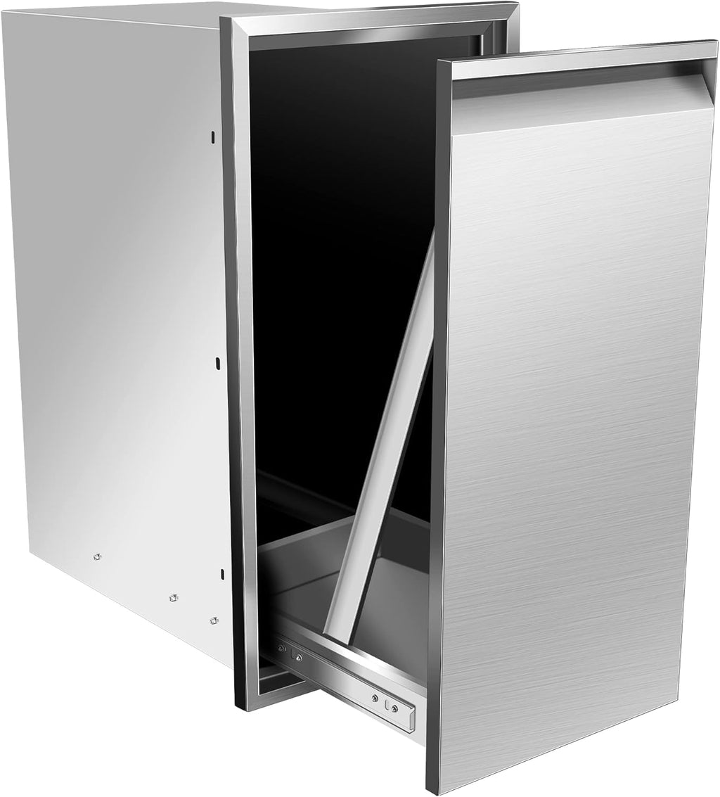 Built-in Single Trash Drawer 14' W x 27' H x 20' D, Pull-Out Tray Outdoor Kitchen Stainless Steel Trash Drawer Storage One Trash Bin for BBQ Island Grill Station