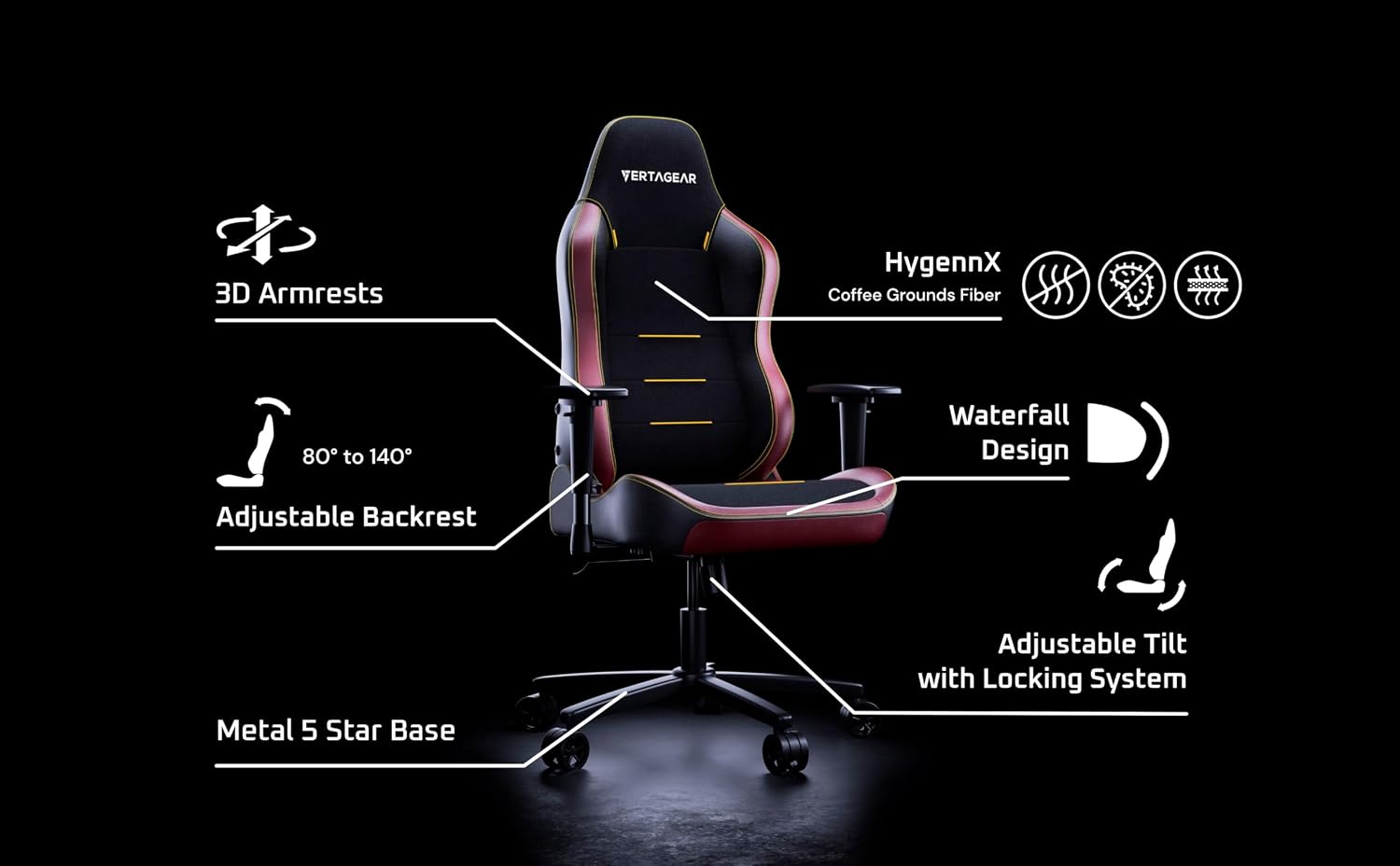 Vertagear SL3800 Ergonomic Gaming Chair featuring ContourMax Lumbar & VertaAir Seat systems - Black/White