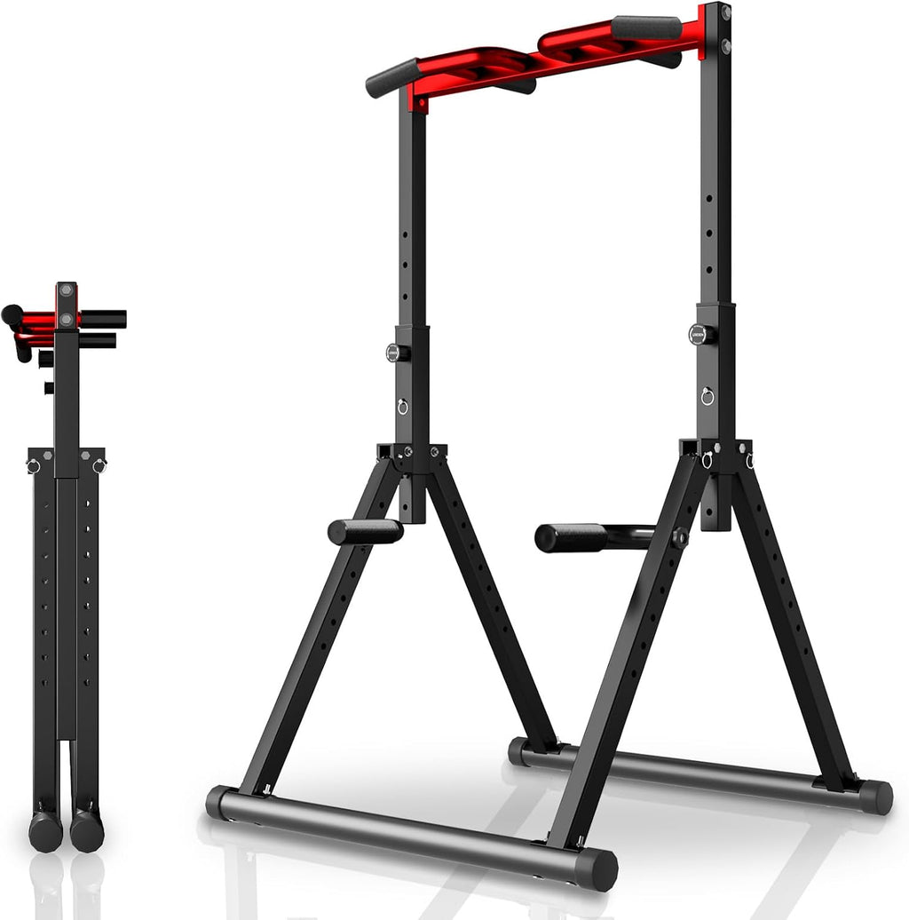 WATBKHE Power Tower Pull Up Dip Station Foldable, Pull Up Bar Station Adjustable, Multi-Function Home Gym, Strength Training Fitness Equipment, Triangular Design, for Home Outdoor