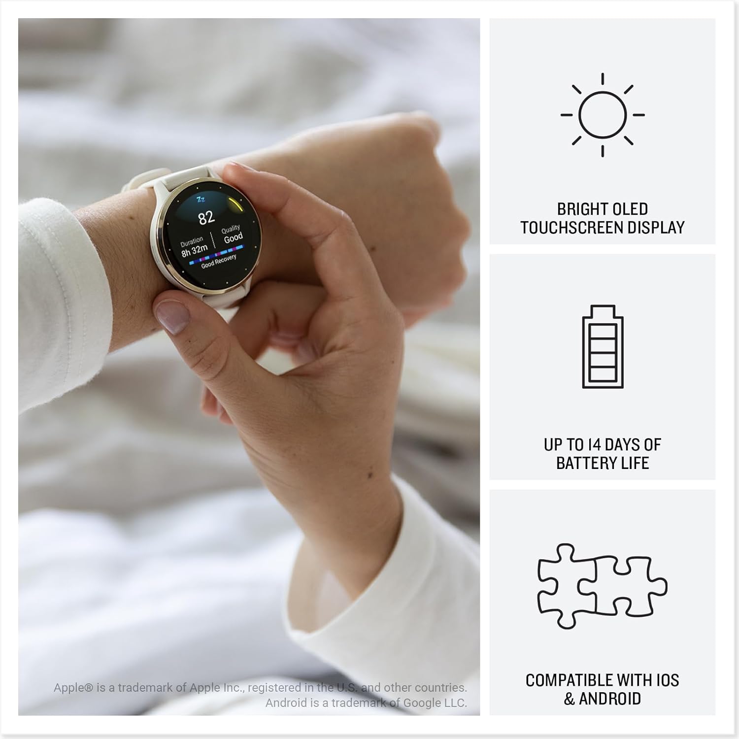 Garmin Venu 3S Soft Gold Stainless Steel Bezel 1.2-Inch AMOLED Touchscreen Display Smart Watch with 41mm Rose Case and Silicone Band (Renewed)