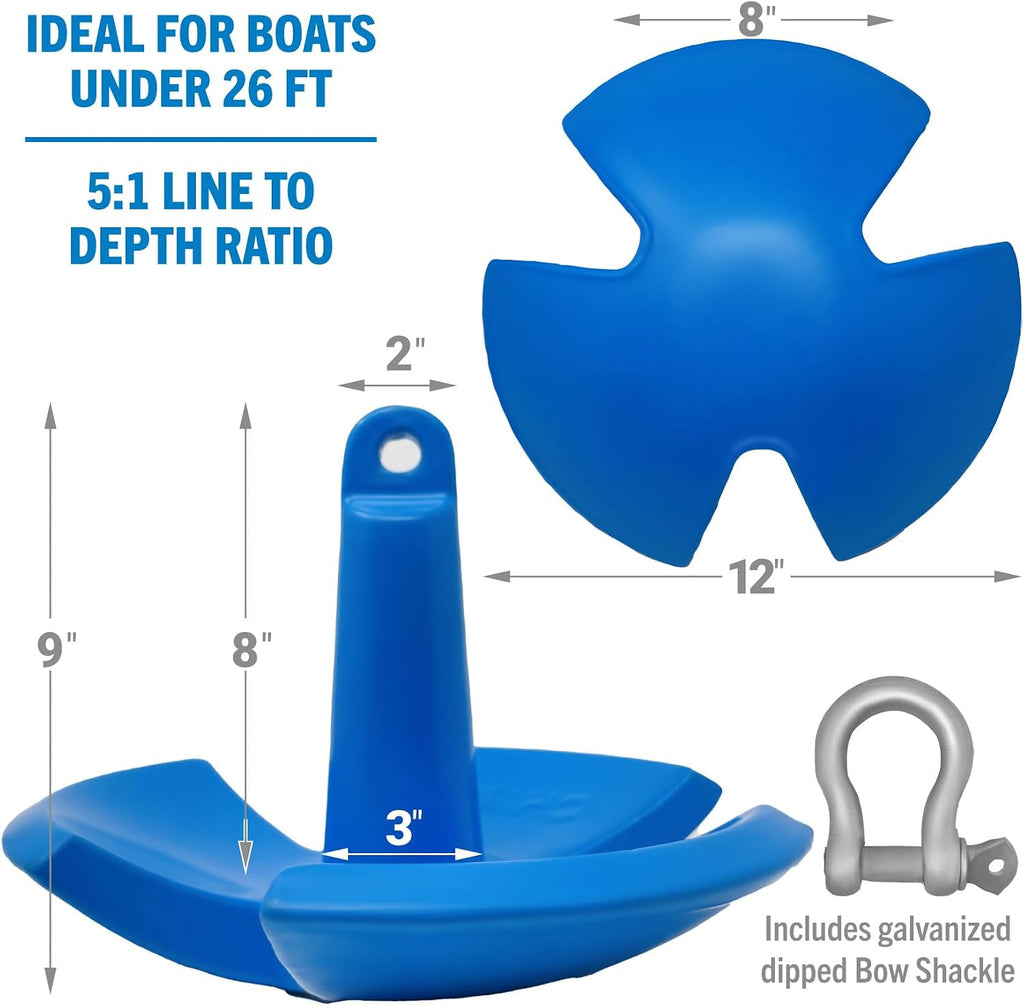 Better Boat River Anchor 30 lb for Boats Up to 26 Ft Pontoon Bass Boat, Vinyl Coated Cast Iron Mushroom Anchor with Bow Shackle for Rivers Mud