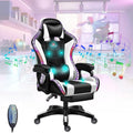 LED Gaming Chairs with Speakers, Full Massage Gamer Chair with Footrest and Lumbar Support, PU Leather Swivel Computer Chair Recliner Chair Office Chairs for Adults and Teens,White