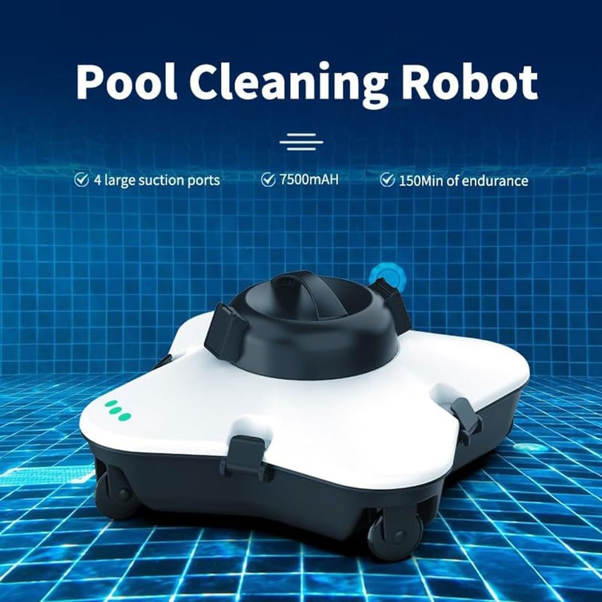 Automatic Pool Vacuum Cleaner,Cordless Pool Cleaner Robotic,Electric Pool Cleaning Robot,Lasts 120 Mins and 100㎡,7500mAh,Diving Depth 3M,for Indoor Outdoor Swimming Pools