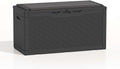 Patiolife 100 Gallon Resin Deck Box with Cushion, Large Outdoor Storage Box for Garden Tools, Pool Supplies, Waterproof and Lockable, Black