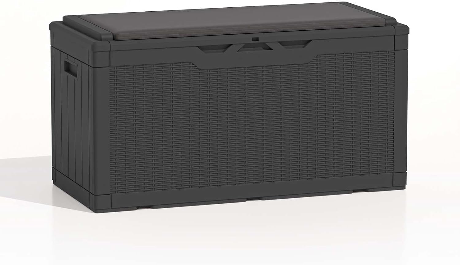 Patiolife 100 Gallon Resin Deck Box with Cushion, Large Outdoor Storage Box for Garden Tools, Pool Supplies, Waterproof and Lockable, Black