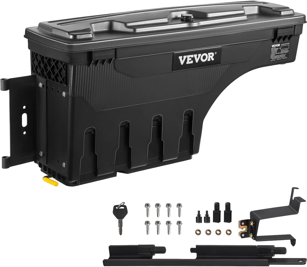 VEVOR Truck Bed Storage Box, Lockable Lid, Waterproof ABS Wheel Well Tool Box 6.6 Gal/20 L, Compatible with Chevrolet Silverado 1500 GMC Sierra 1500 2019-2020, Driver Side, Black