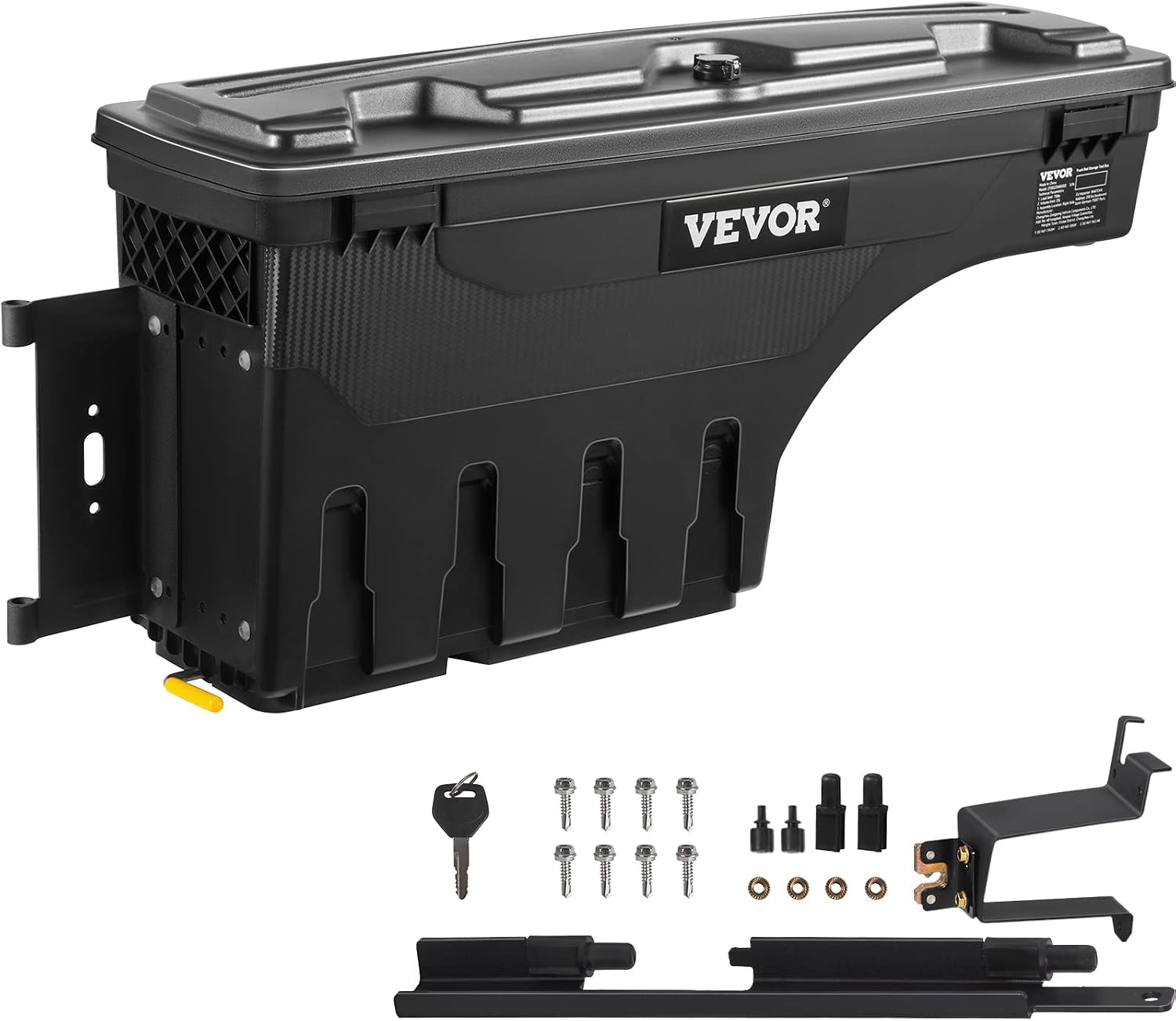 VEVOR Truck Bed Storage Box, Lockable Lid, Waterproof ABS Wheel Well Tool Box 6.6 Gal/20 L, Compatible with Chevrolet Silverado 1500 GMC Sierra 1500 2019-2020, Driver Side, Black