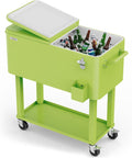 VINGLI 80 Quart Rolling Ice Chest, Portable Patio Party Bar Drink Cooler Cart, with Shelf, Beverage Pool with Bottle Opener Light Green