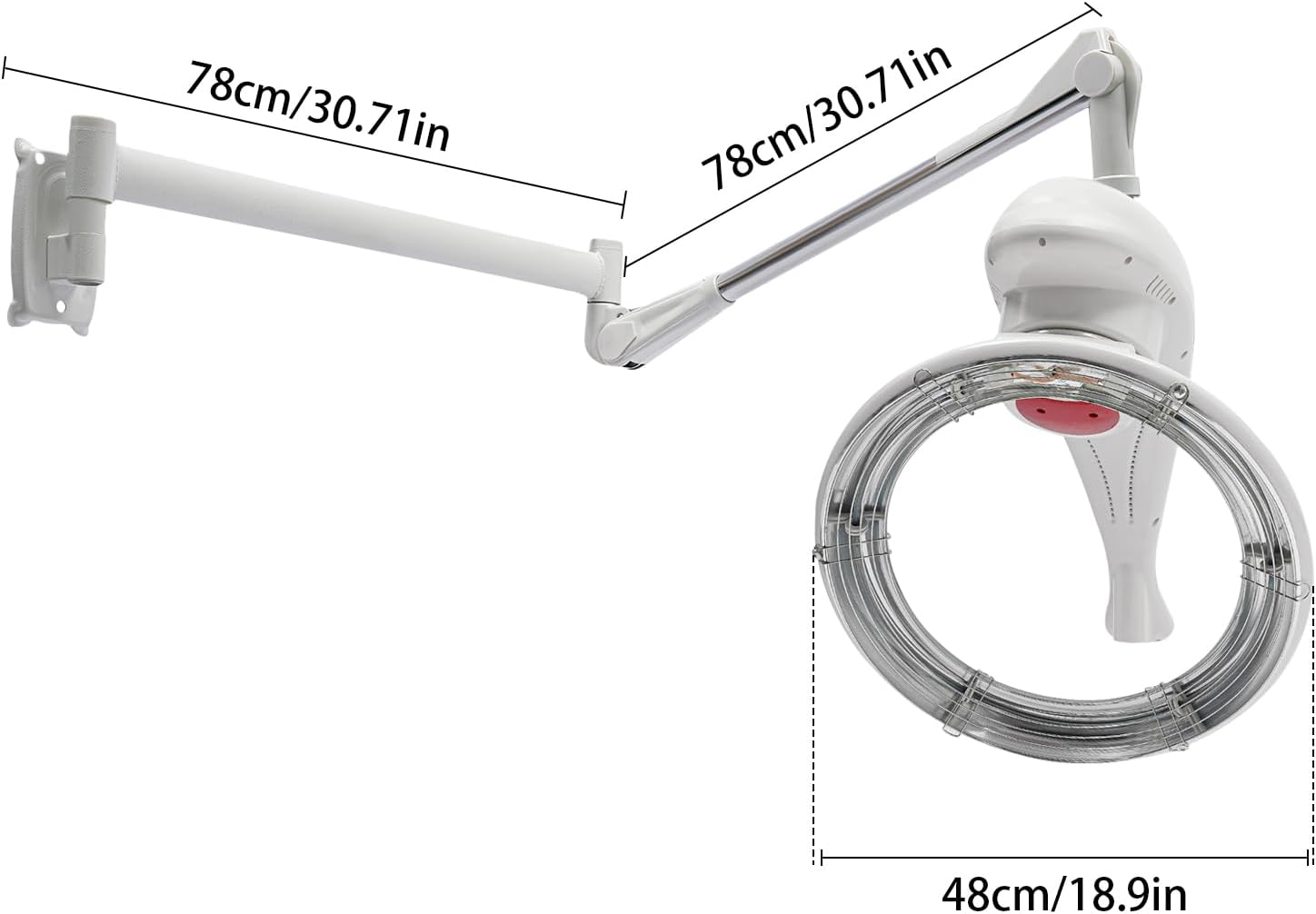 Hair Dryer 950W, 360 Degree Rotating Heating Ring, Wall Mount Orbiting Rotating Hair Treatment Machine, Salon Hair Perming Machine, 104-140℉ Styling Perming Dryer (White)