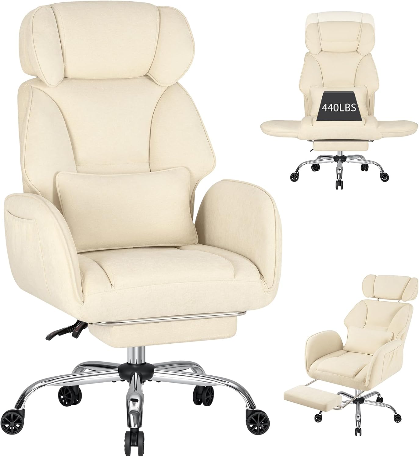 HOFFREE Criss Cross Chair with Wheels Ergonomic Office Chair with Reversible Armrest Wide Seat Comfy Desk Chair with Foot Rest for Gaming,Reading,Working(Beige)