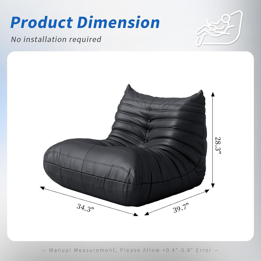Fireside Corner Bean Bag Chairs for Adults,Comfy Lazy Floor Sofa Couch, Soft Lounge Foam-Filled Single Chair for Living Room Bedroom Office,Black