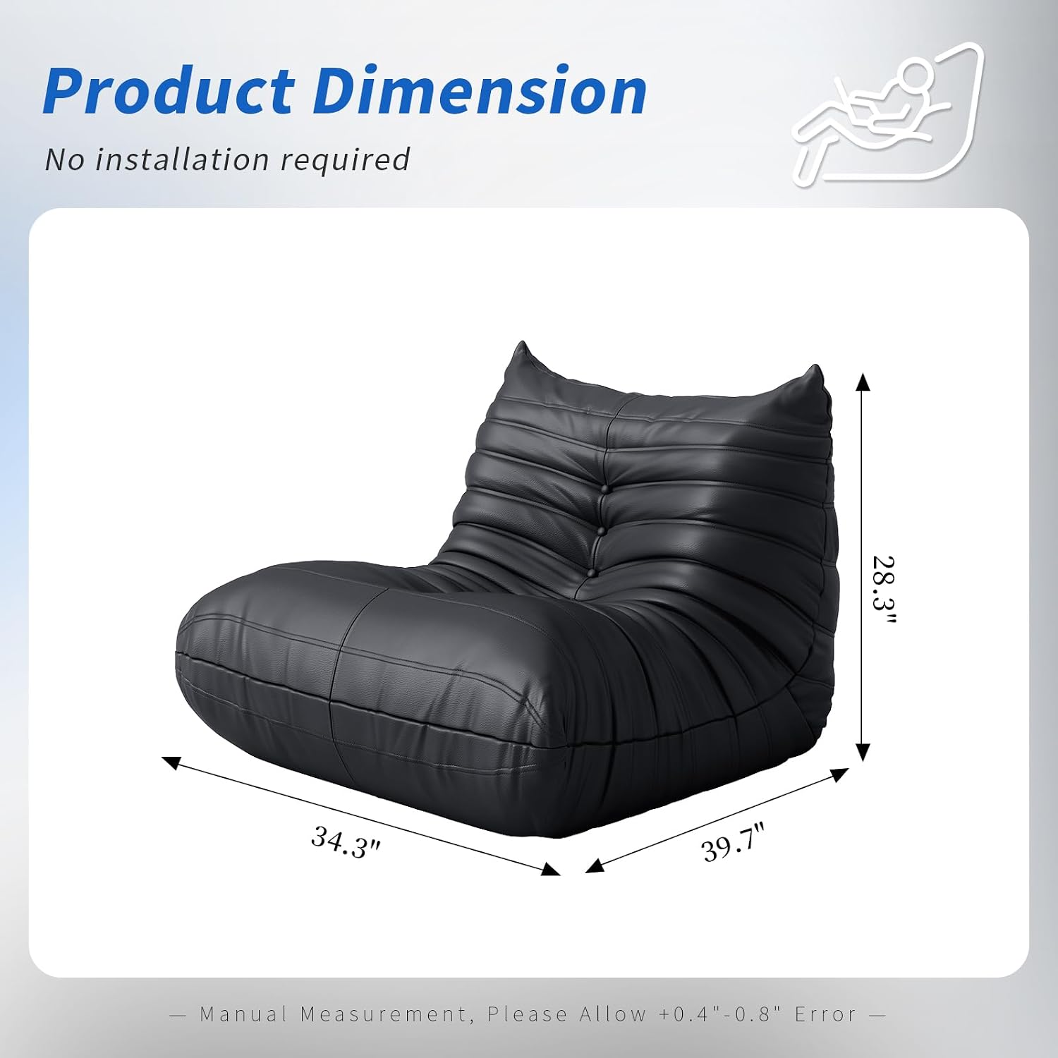Fireside Corner Bean Bag Chairs for Adults,Comfy Lazy Floor Sofa Couch, Soft Lounge Foam-Filled Single Chair for Living Room Bedroom Office,Black