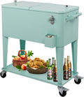 VINGLI 80 Quart Rolling Ice Chest on Wheels, Portable Patio Party Bar Drink Cooler Cart, with Shelf, Beverage Pool with Bottle Opener,Water Pipe