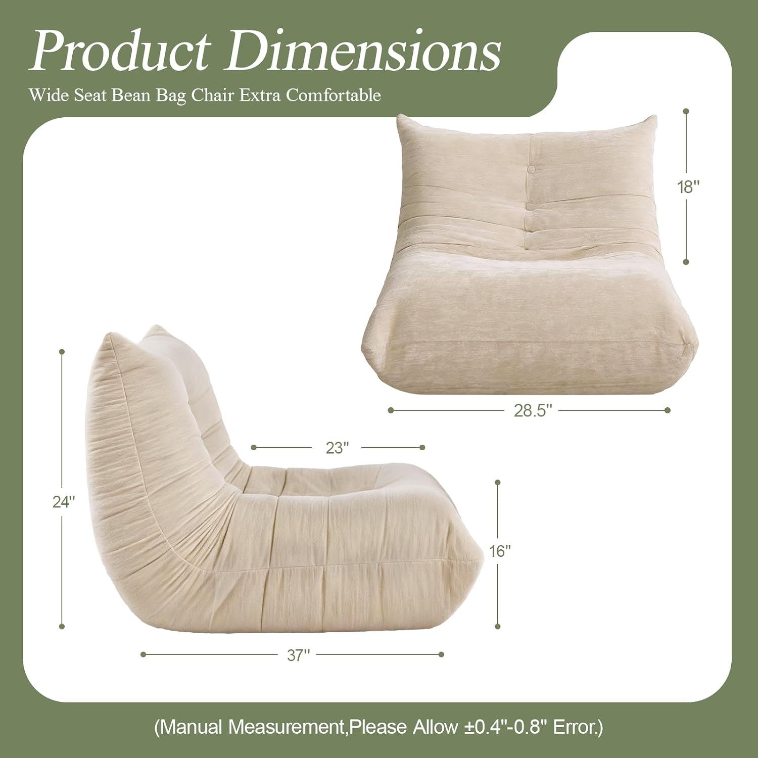 SUYOLS Bean Bag Chair, Fireside Chair Big Bean Bag Sofa for Adults/Teens, Memory Foam Bean Bag Gaming Chairs with Comfy Design & Premium Fabric, Lazy Floor Sofa for Living Room, Bedroom, Beige