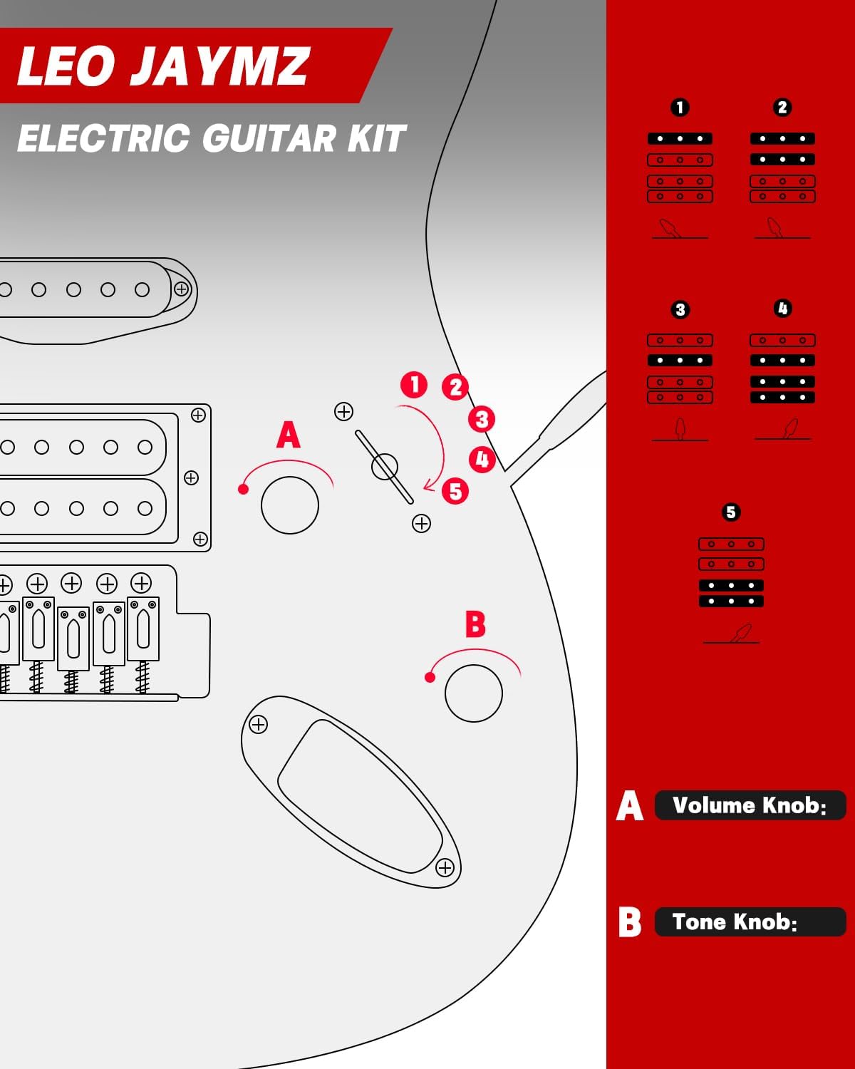 Leo Jaymz 39' Full Size ST Style Electric Guitar Starter Kit with SSH Pickup, 5W Portable Amp, Tuner, Gig Bag, Strap & Accessories (Red Ocean 5W)