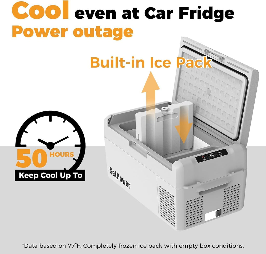 Setpower 21 Quart 12V Refrigerator (Grey) – 50 Hours Backup Cooling with PG216 Portable Power Station and Slide, Portable Camping Freezer, Electric Cooler for Car, Truck, Van, RV, SUV