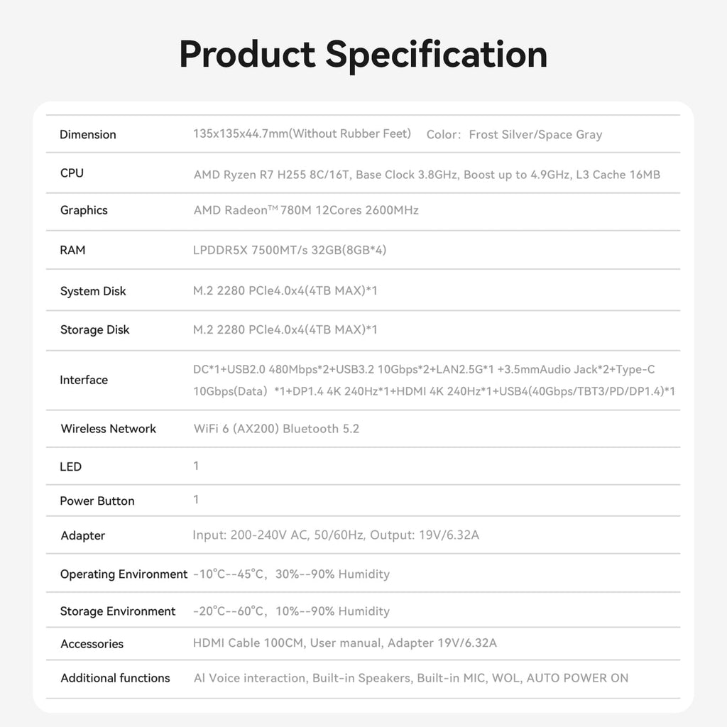 Beelink SER9 Pro Mini PC, AMD Ryzen 7 H 255 (8C/16T up to 4.9GHz), 32GB DDR5 RAM 1TB PCIe4.0 SSD, Mini Computer Support 4K@144Hz, Triple Display, Built-in MIC, Speakers, Voice Interaction