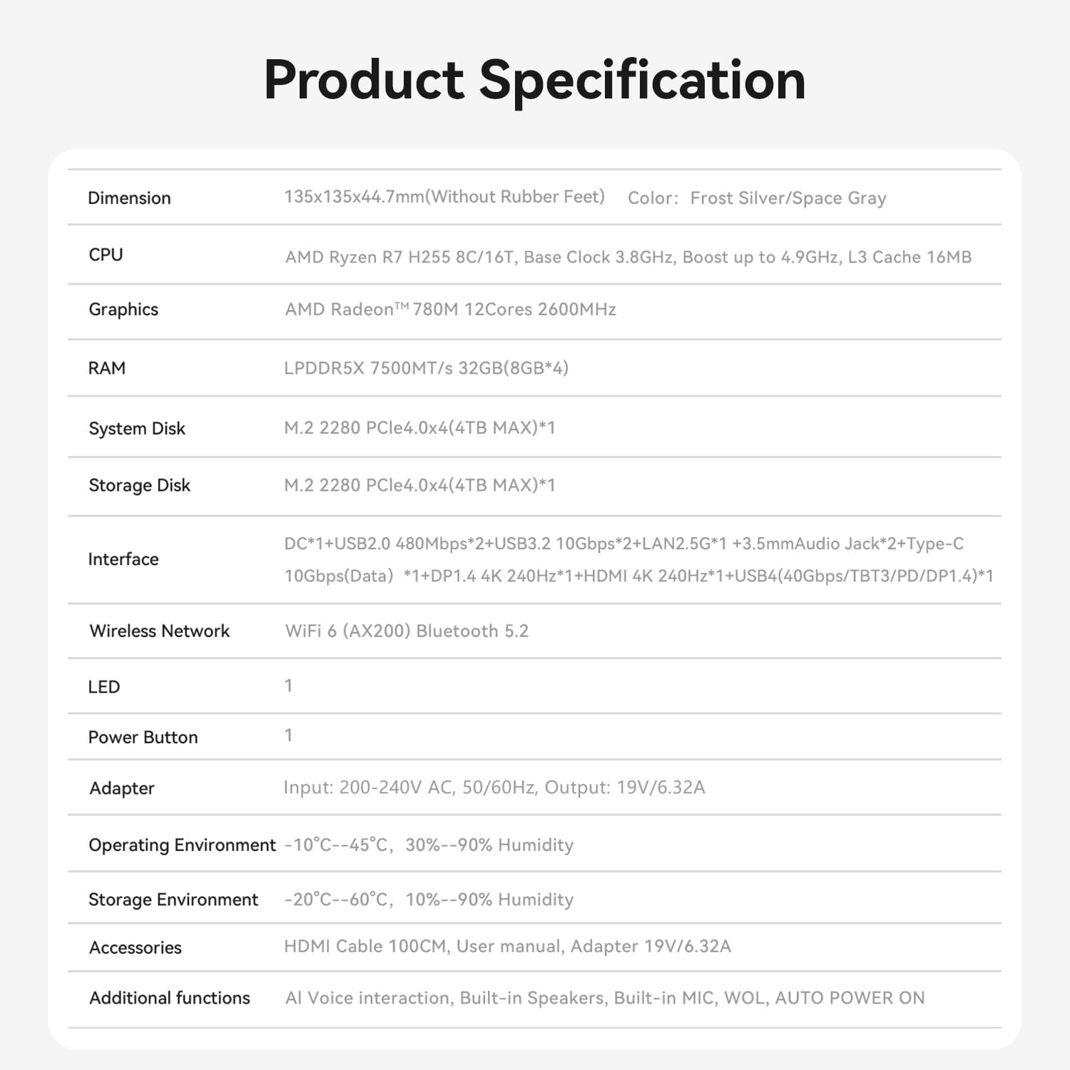 Beelink SER9 Pro Mini PC, AMD Ryzen 7 H 255 (8C/16T up to 4.9GHz), 32GB DDR5 RAM 1TB PCIe4.0 SSD, Mini Computer Support 4K@144Hz, Triple Display, Built-in MIC, Speakers, Voice Interaction