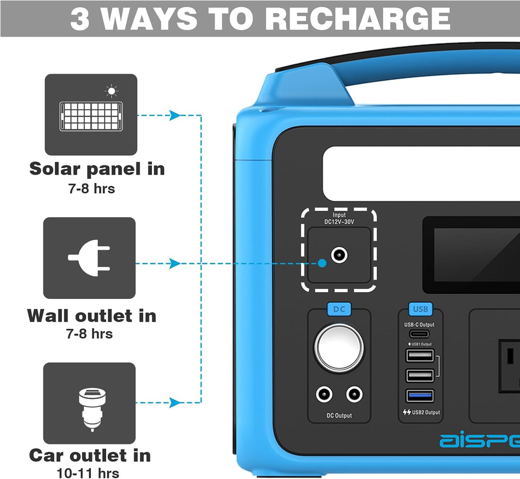 Portable Power Station 640Wh, AISPEX Solar Generator with Jumper Starter, 110V/600W Pure Sine Wave AC Outlet, PD 60W, Lifepo4 Battery Power Stations for Home Backup RV/VAN Camping Travel Emergency