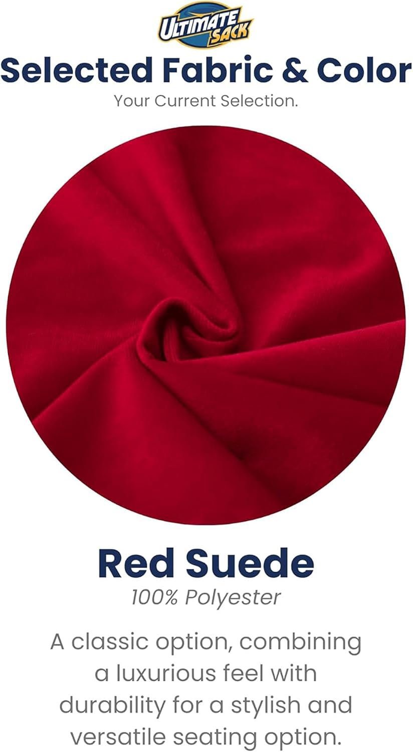 ULTIMATE SACK 5000 5-Foot Bean Bag Chair, Red Suede Cover – Oversized Foam Lounger, Floor Seat, Small Sofa, or Couch Bed for Living Area, Gaming Room, or Reading Lounge