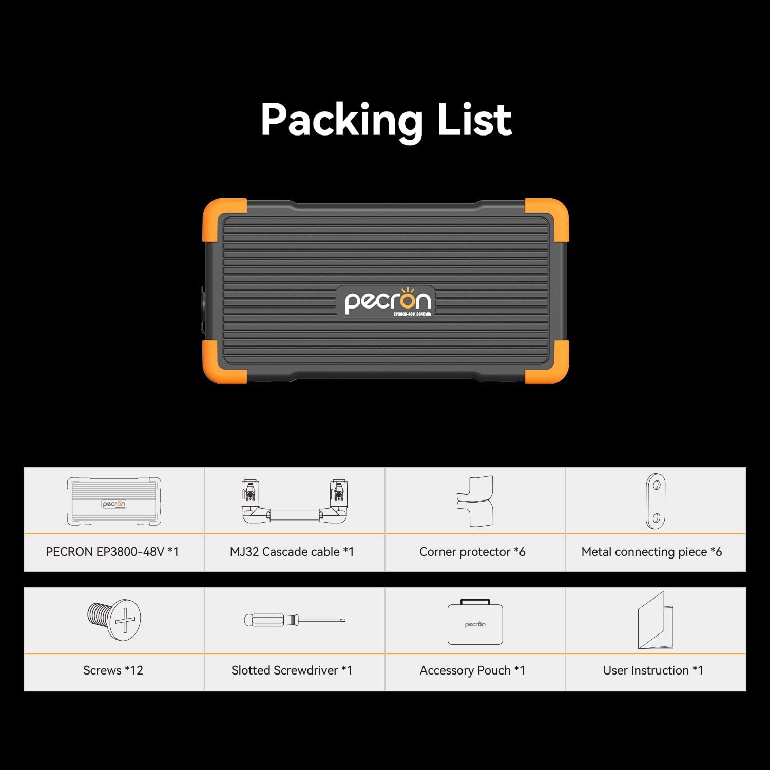 pecron Extra Battery 3840Wh, Expand Capacity for E3600LFP/E3800LFP/F3000LFP/E2400LFP/E1500LFP/E1000LFP, LiFePO4 Backup Battery