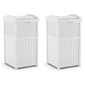 Suncast Wicker Plastic Outdoor Hideaway 33 Gallon Trash Can Bin with Latching Lid for Backyard, Deck, or Patio Use, White (2 Pack)
