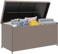 YITAHOME 260 Gallon Wicker Deck Box, XXL All-Weather Outdoor Storage Box, Extra Large Rattan Storage Bin for Patio Furniture, Outdoor Cushions, Pool Storage and Garden Tools (Brown)