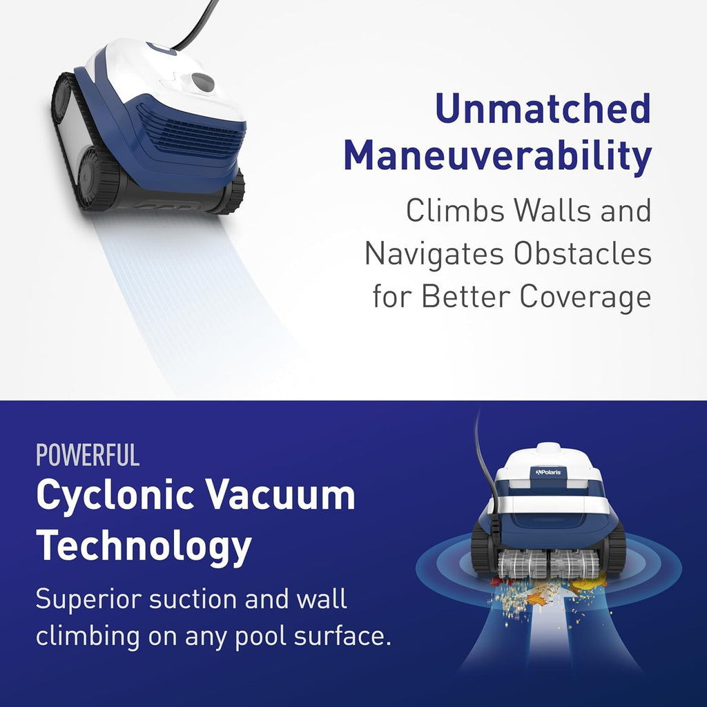 Polaris ERA 820 Robotic Pool Cleaner with Cyclonic Vacuum, Dual Brushes, 60ft Swivel Cable, Large Canister, Caddy & Cover – for In-Ground Pools
