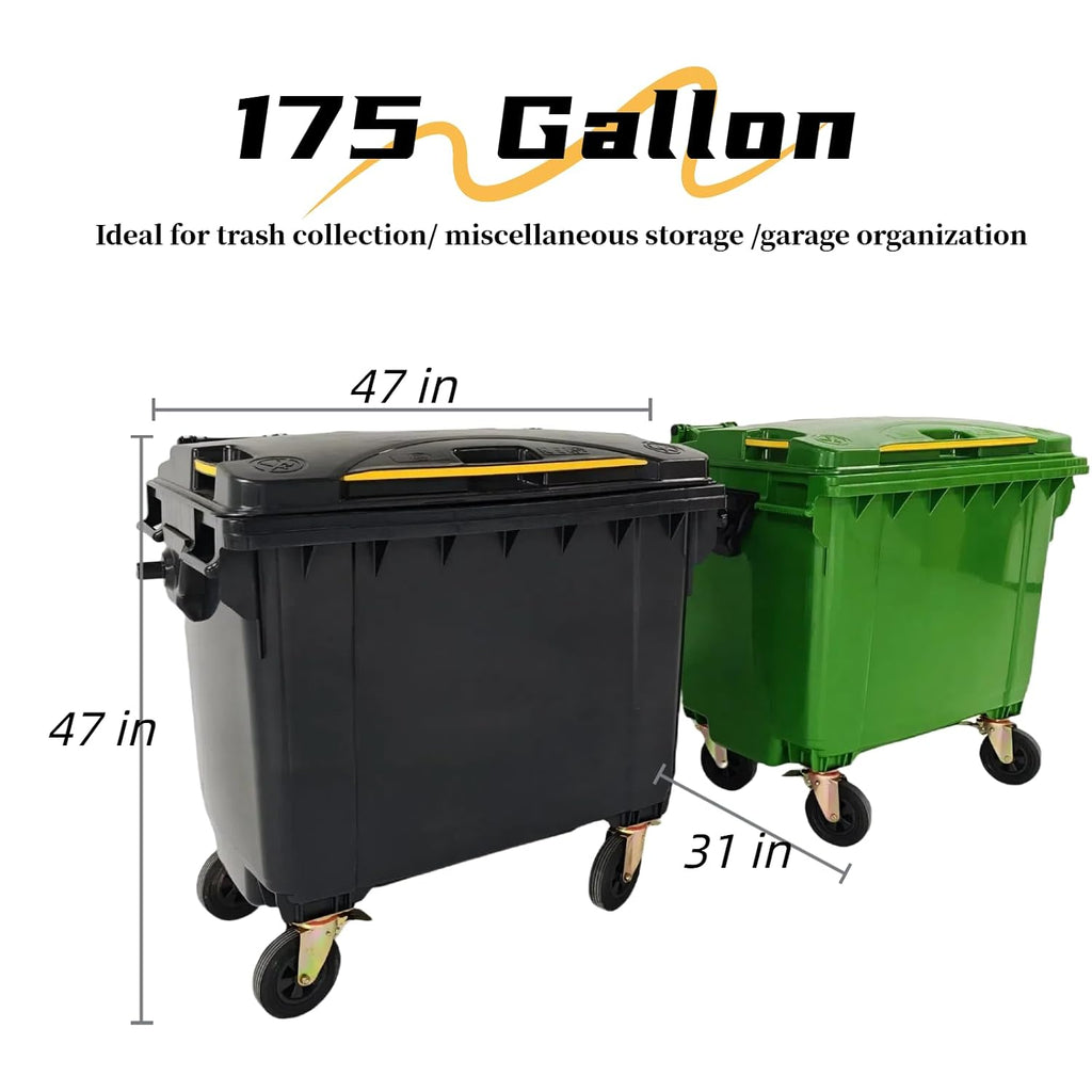 Outdoor Trash Can with Lid and Wheels, Garbage Can with Wheels 2 Pack 175 Gallons, Garbage Bin Storage Outdoor Waste Transfer Disposal/Shopping Mall/School/Garage (Green)