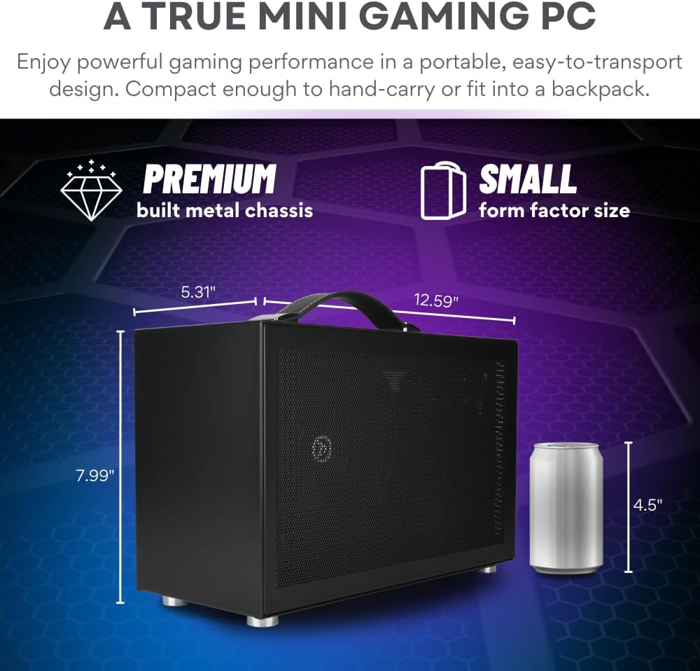 LAN Gamer 8.1L Mini ITX Desktop RTX 5070 Ti, Intel 24-Core Ultra 9 285K CPU, 32GB DDR5 RAM, 2TB Gen4 NVMe SSD, SFF PC w/Windows 11 Pro, 3-Year Warranty, RGB Keyboard+Mouse, Internal Wi-Fi 6E (Black)