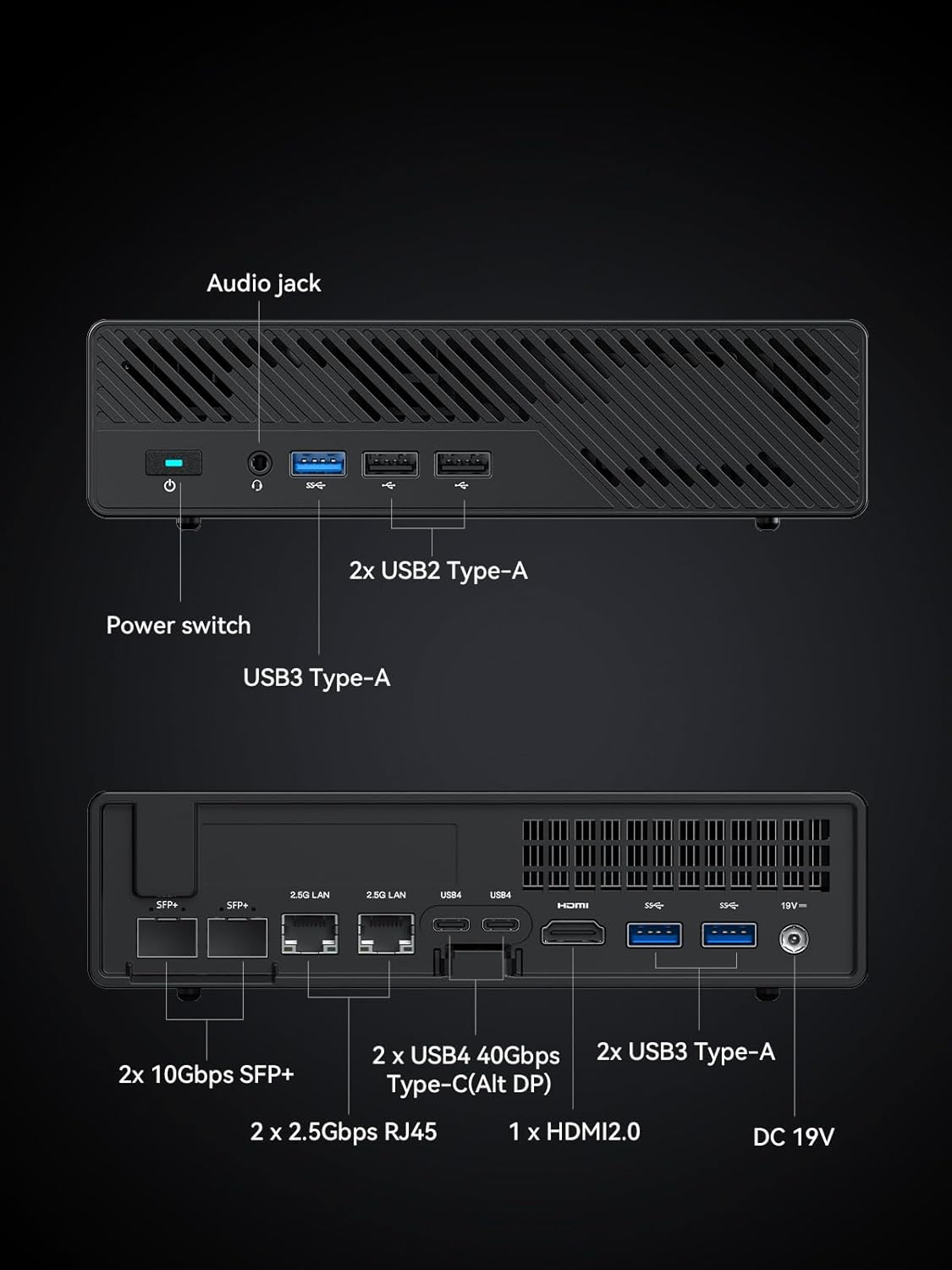 MINISFORUM MS-01 Mini PC Barebone with Intel Core i9-13900H,vPro Enterprise Support,2x10Gbps SFP+LAN/2x2.5G RJ45/2xUSB4/HDMI/16xPCIe 4.0/M.2 NVMe SSD/U.2 NVMe SSD,Mini Computer(No OS/RAM/SSD)