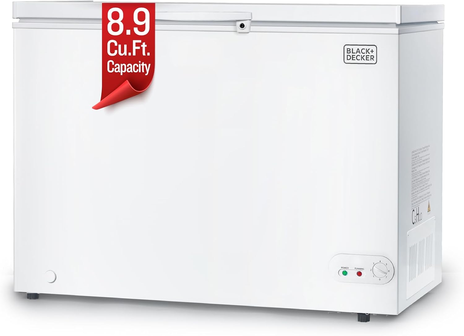 BLACK+DECKER 8.9 Cu. Ft. Chest Freezer, Deep Freezer with Top Opening, Freezer Chest with Removable Storage Basket, Mechanical Temperature Control, Manual Defrost, R600a Refrigerant, BCF890E, White