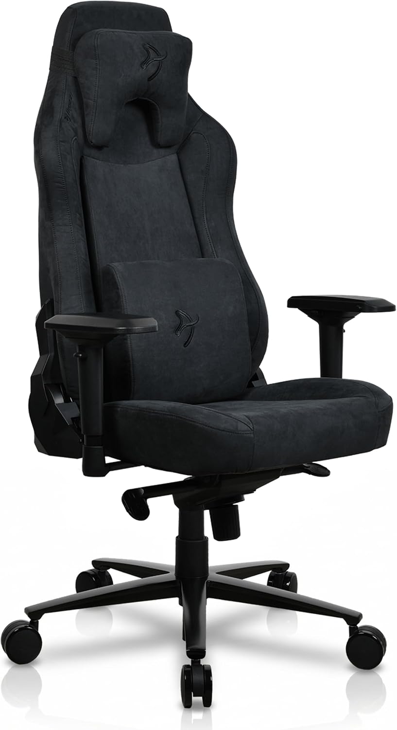 Arozzi Vernazza Supersoft Upholstery Material has a Unique Velvety Texture that is Fluid-Repellant and 3Breathable with Memory Foam Lumbar Support 4D Armrest for Office and Gaming Chair - Pure Black