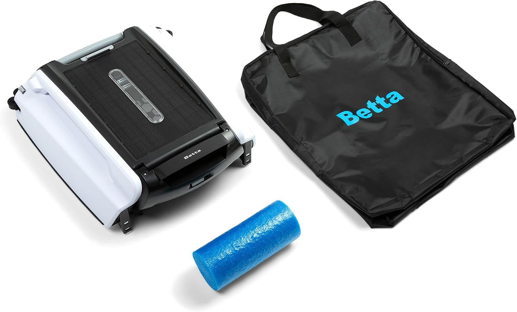 Betta SE Solar-Powered Robotic Automatic Pool Skimmer Cleaner with Carrying and Storage Bag, 24/7 Continuous Cleaning Battery Power, Pool Skimmer Anti-Stuck Foam Noodle, and Twin SCT Motors (White)