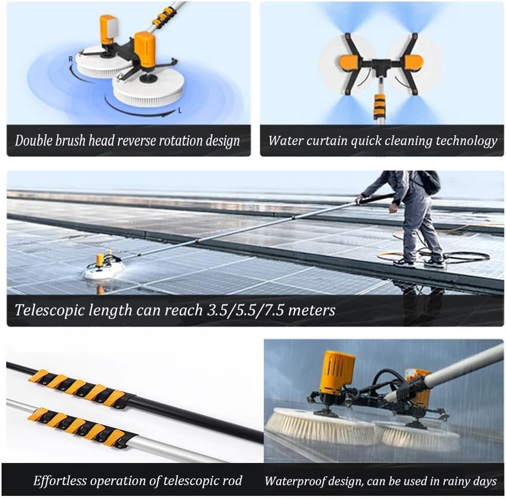 Telescopic Water Solar Panel Cleaning Brush w/Adjustable Brush Head, Electric Pool Cleaning Brush, Fed Solar Panel Cleaning Kit, for Cleaning Cars Trucks Vans Swimming Pool Billboard(18.04')