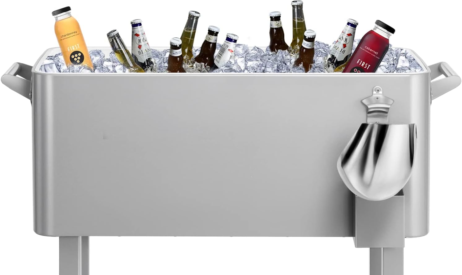80 Quart Rolling Ice Chest Cooler Cart,Patio Backyard Party Drink Beverage Bar Stand Up Cooler Trolley with Ice Scoop
